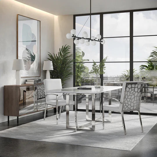 Casper Marble Dining Table Polished Stainless Steel