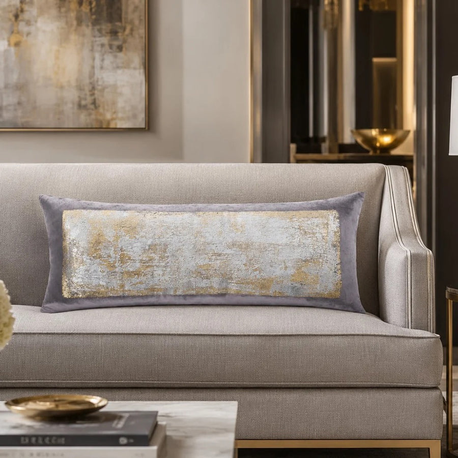 Veronica Charcoal Gold/Silver Foil Lumbar Pillow