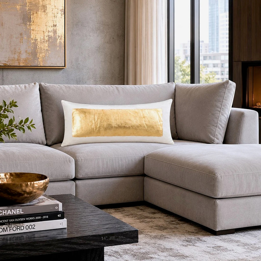 Valarie Ivory Gold Foil Lumbar Pillow