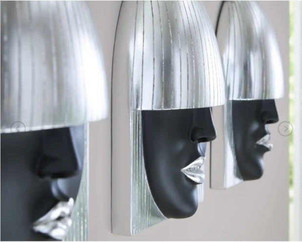Fashion Faces Wall Art, Small, Black and Silver Leaf, Set of 3
