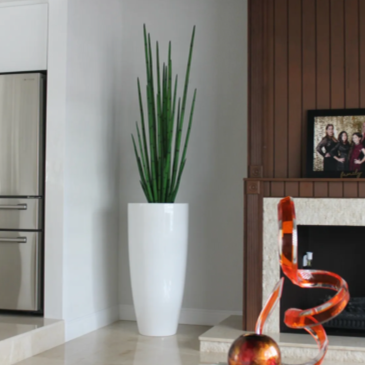 Glossy White Planter with Snake Grass 63"