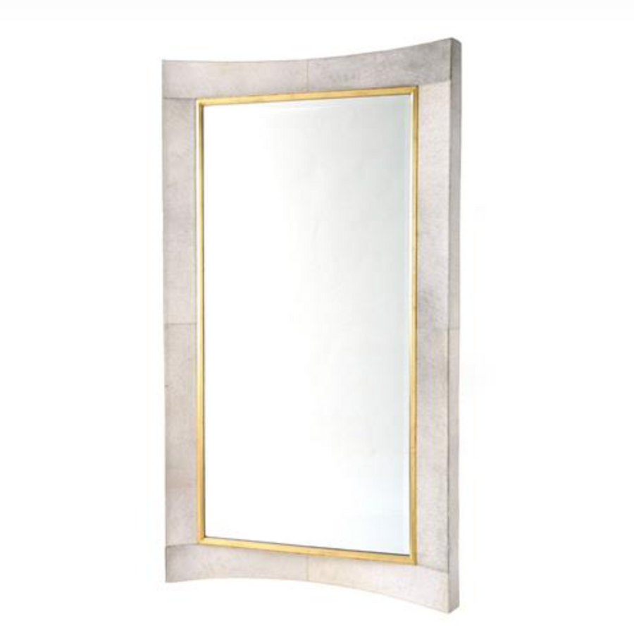 Curved Floor Mirror White Hair On Hide Leather