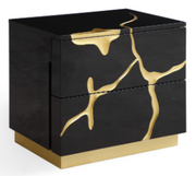 Black and Gold 2 Drawer Nightstand