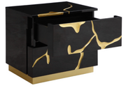 Black and Gold 2 Drawer Nightstand