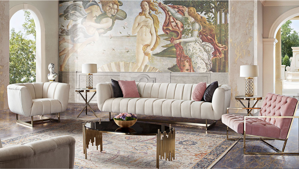 Cream Sofa with Pink Pillows