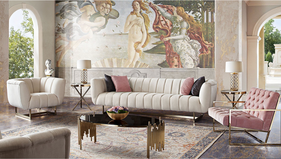 Cream Sofa with Pink Pillows