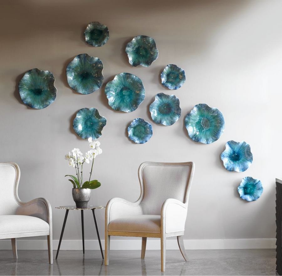 Aqua Ceramic Indoor-Outdoor Wall Decor Set of 3
