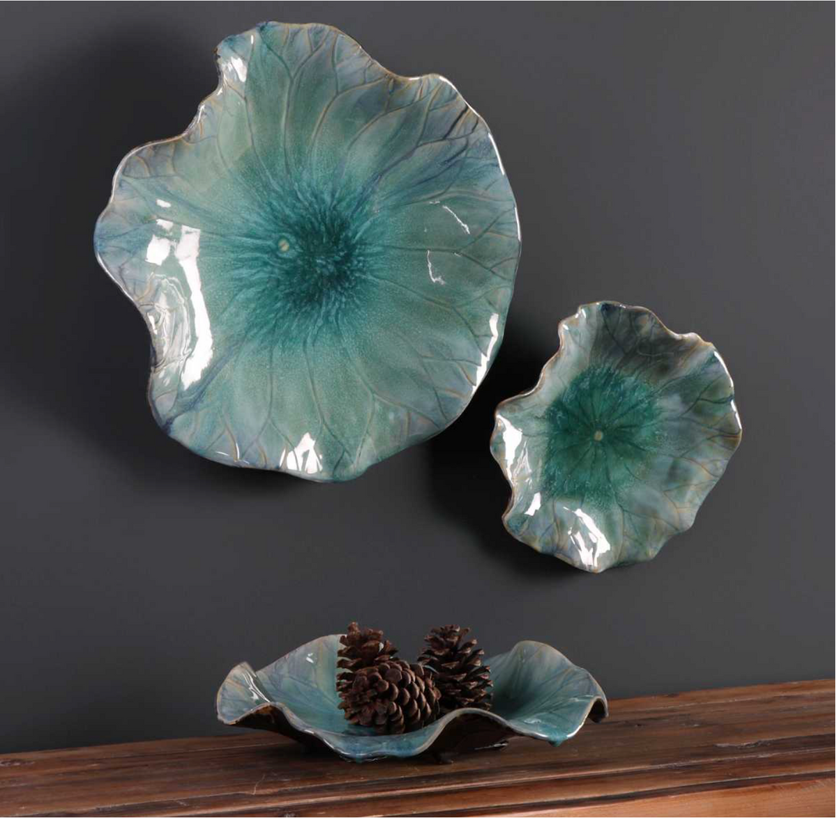 Aqua Ceramic Indoor-Outdoor Wall Decor Set of 3