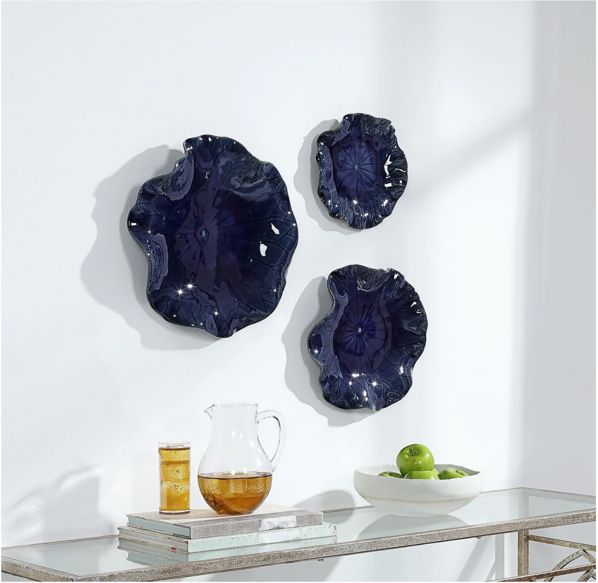 Cobalt Ceramic Indoor-Outdoor Wall Decor Set of 3