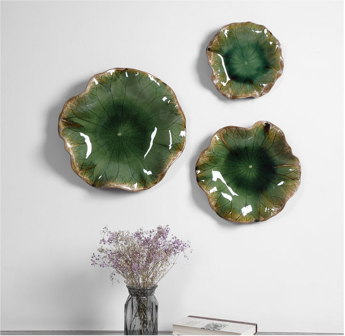 Green Ceramic Indoor-Outdoor Wall Decor Set of 3