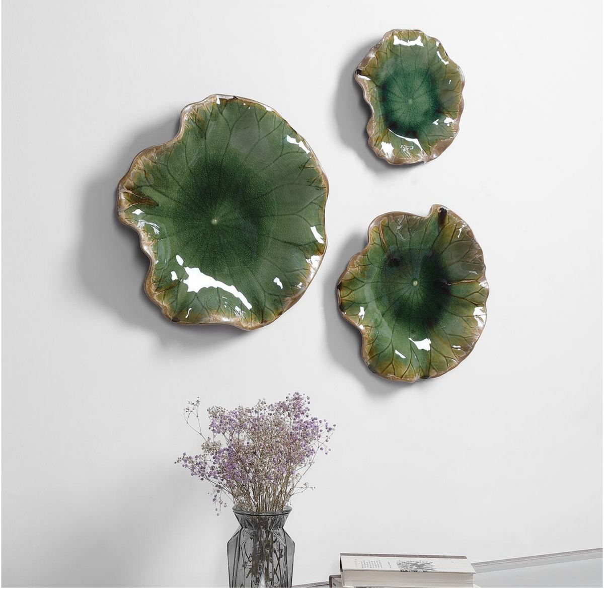 Green Ceramic Indoor-Outdoor Wall Decor Set of 3
