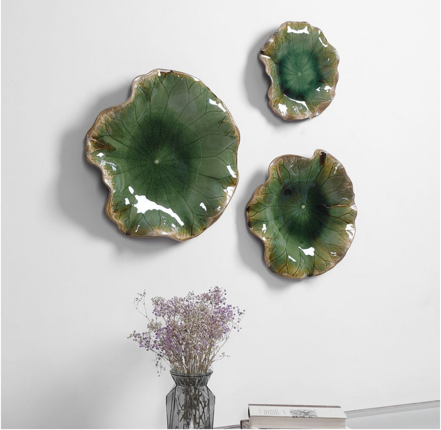 Green Ceramic Indoor-Outdoor Wall Decor Set of 3