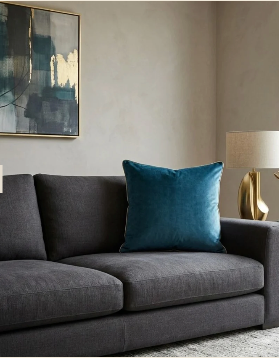 Nicholas Navy Pillow with Gold Piping