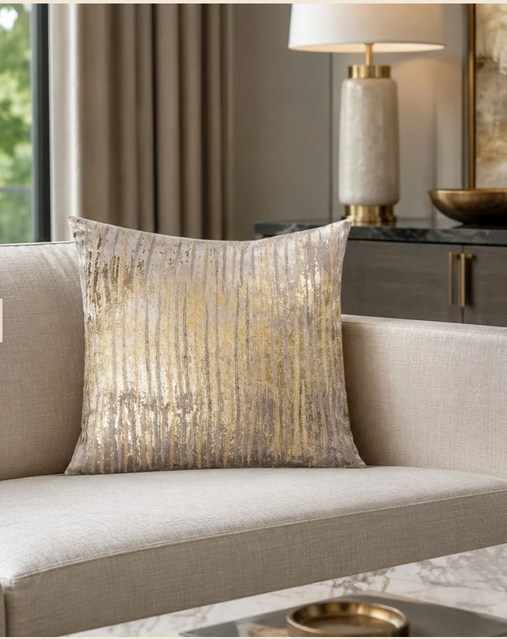 Viola Beige Gold Foil Print Pillow