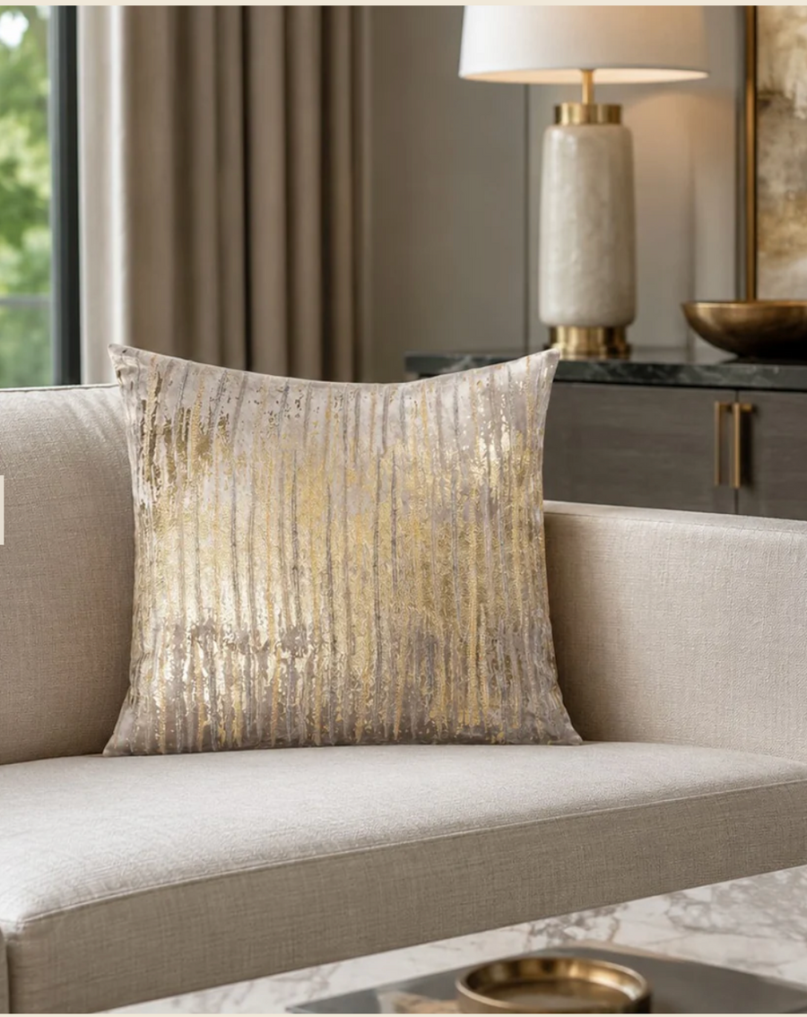 Viola Beige Gold Foil Print Pillow