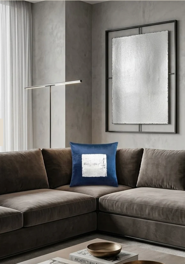 Veronica Navy Silver Foil Pillow