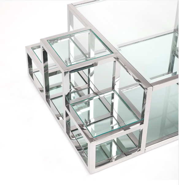 Silver Stainless Steel Large Multi Level Coffee Table