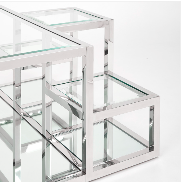 Silver Stainless Steel Large Multi Level Coffee Table