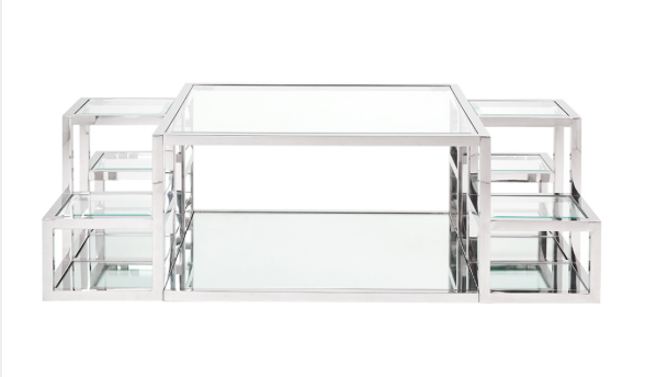 Silver Stainless Steel Large Multi Level Coffee Table