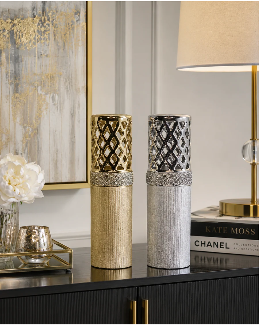 Silver Diamond Glam Vase