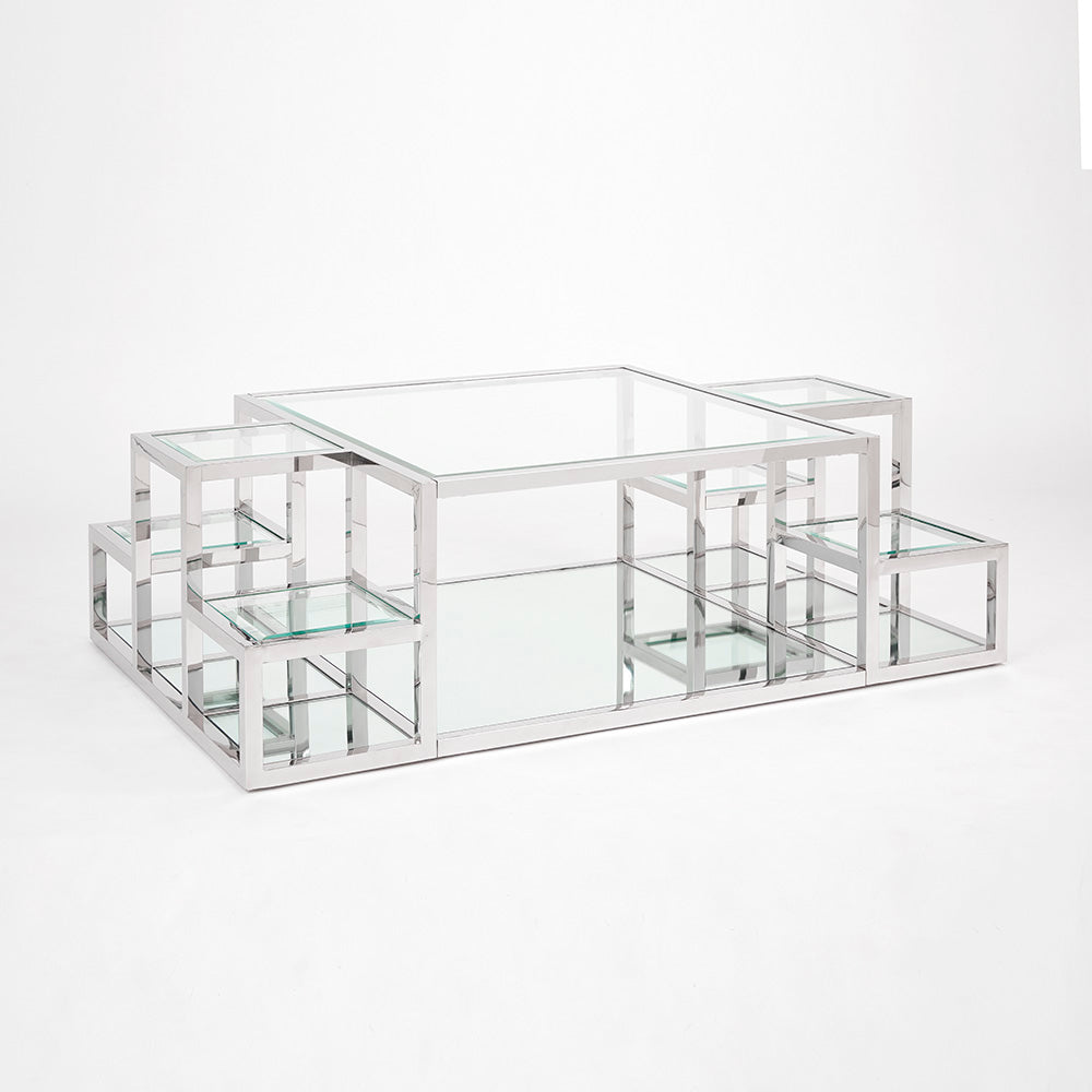 Silver Stainless Steel Large Multi Level Coffee Table