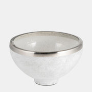 Glass 10" Bowl With Ring Deco,White