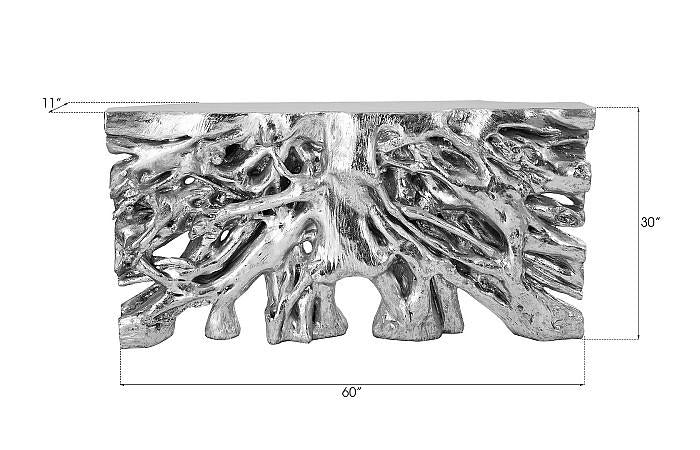 Square Root Console Table, Silver Leaf