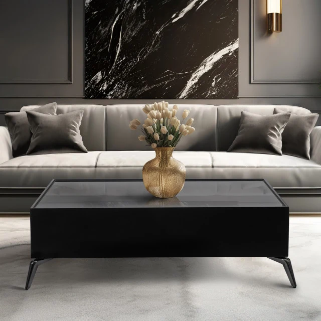Black Wood & Glass Coffee Table