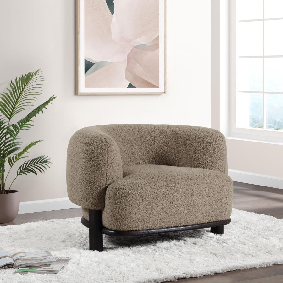 Light Brown Upholstered Barrel Back Accent Chair