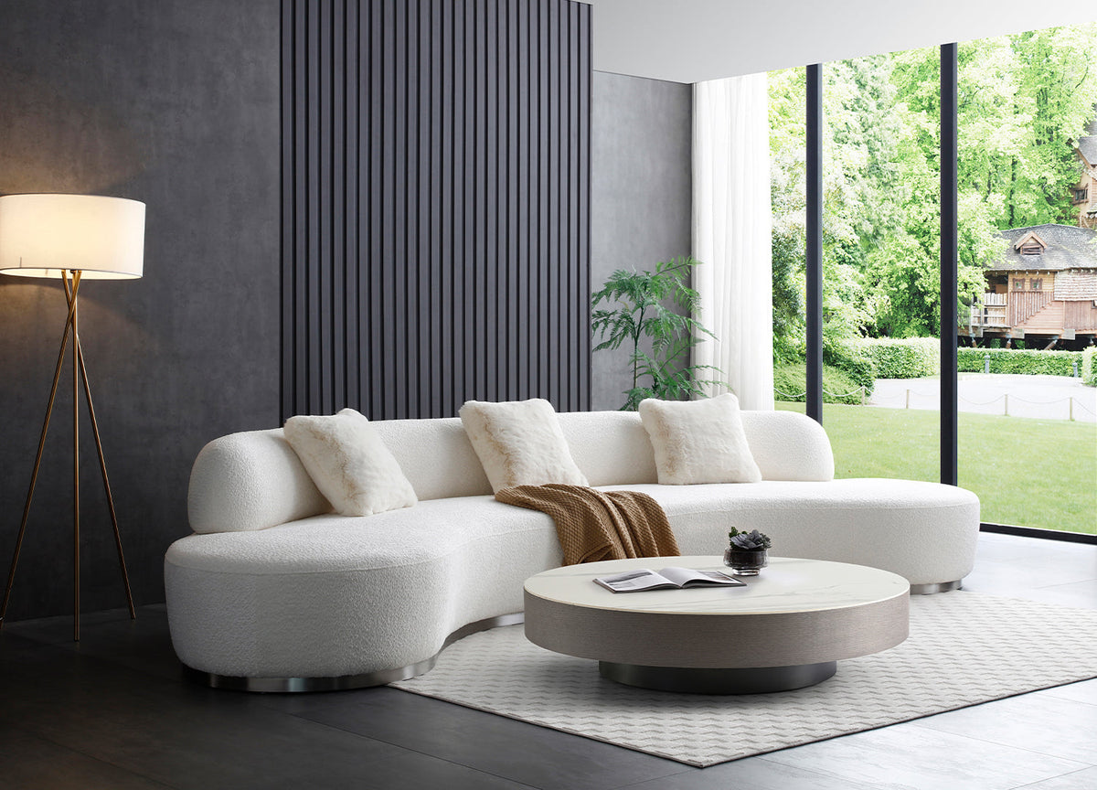 Perla White Boucle Curved Sofa