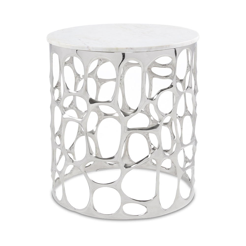 Mario Silver End Table With Marble Top