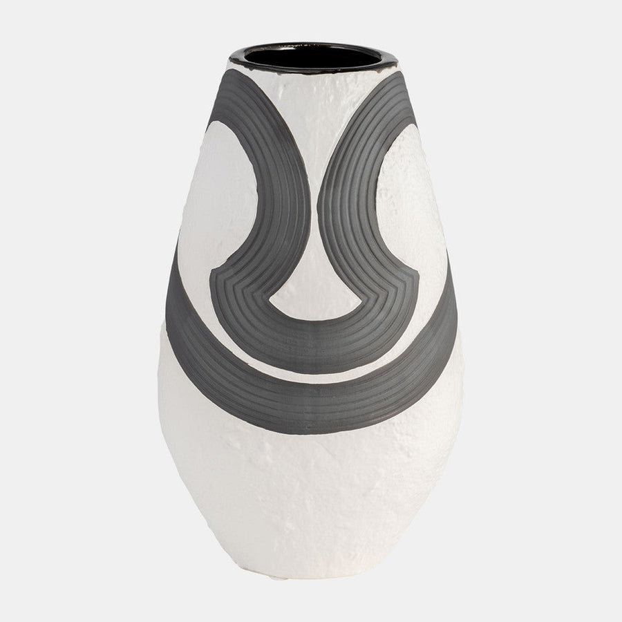 Stoneware, 11" Noir Vase, Black/White