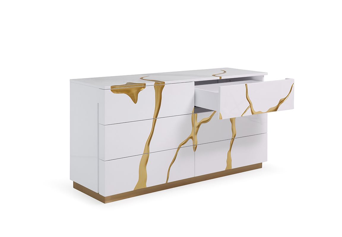 White & Gold Aztec Dresser