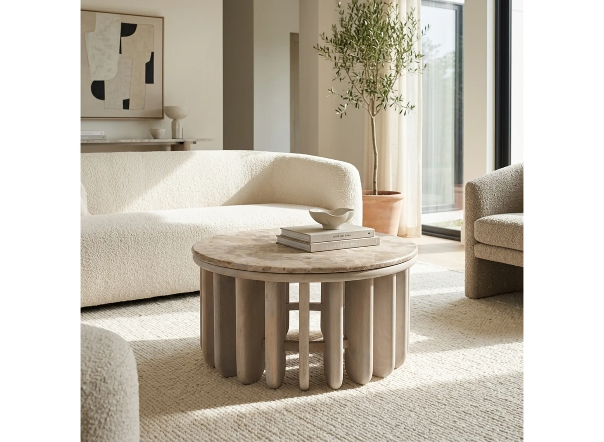 30" Natural Stone White Washed Coffee Table