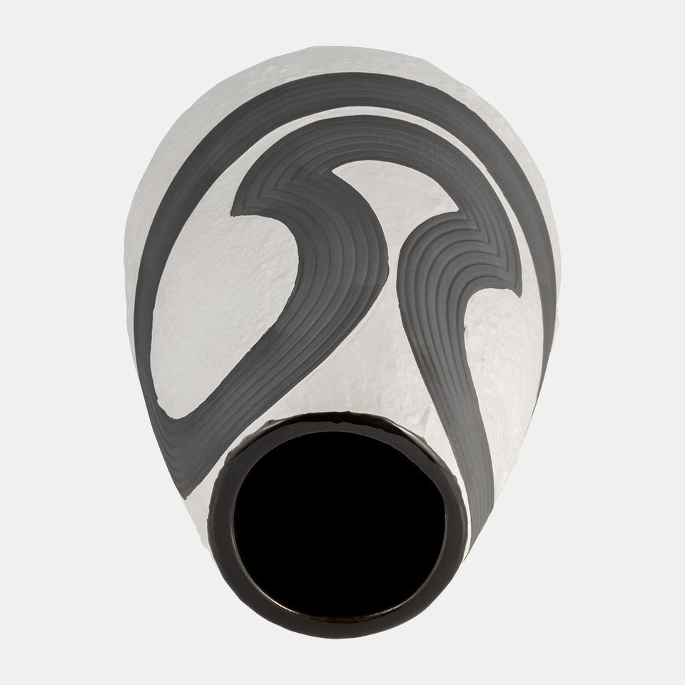 Stoneware, 11" Noir Vase, Black/White