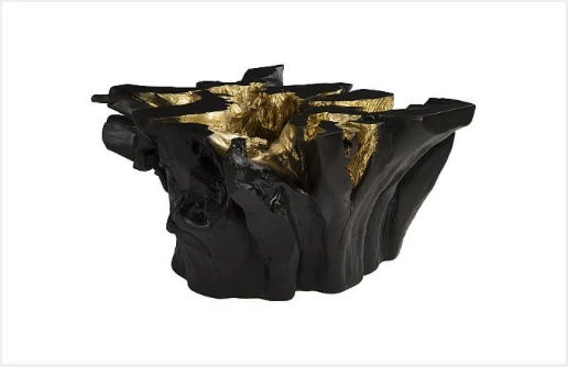 Set of 2 Noir Cast Root Coffee Tables, Black, Gold Leaf