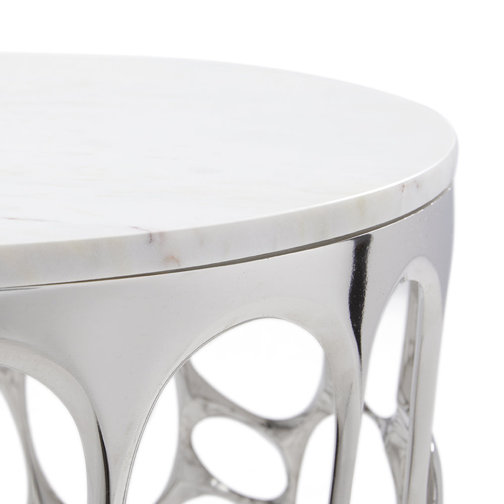 Mario Silver End Table With Marble Top