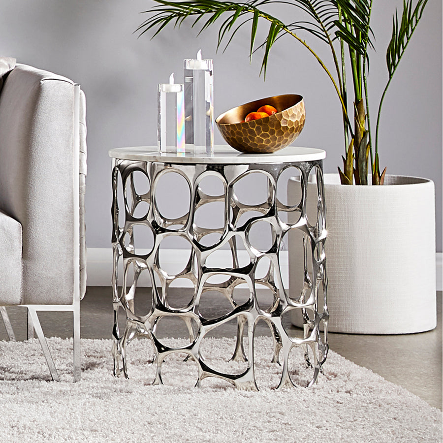 Mario Silver End Table With Marble Top