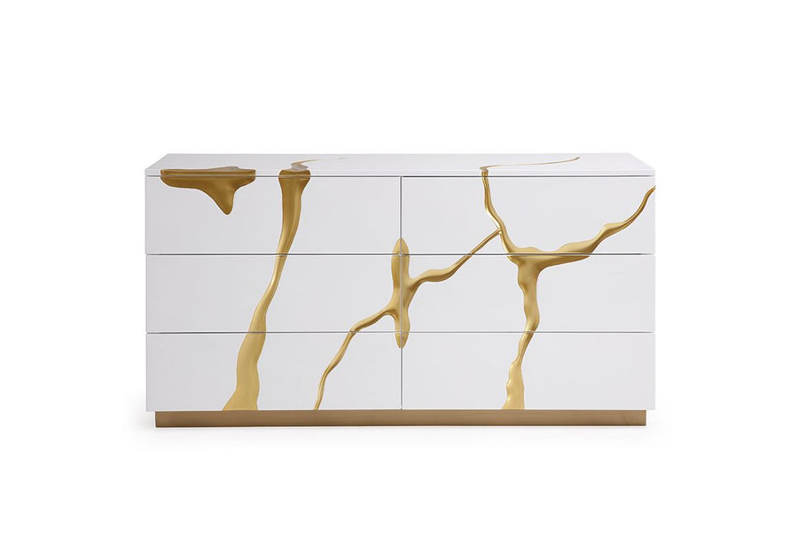 White & Gold Aztec Dresser
