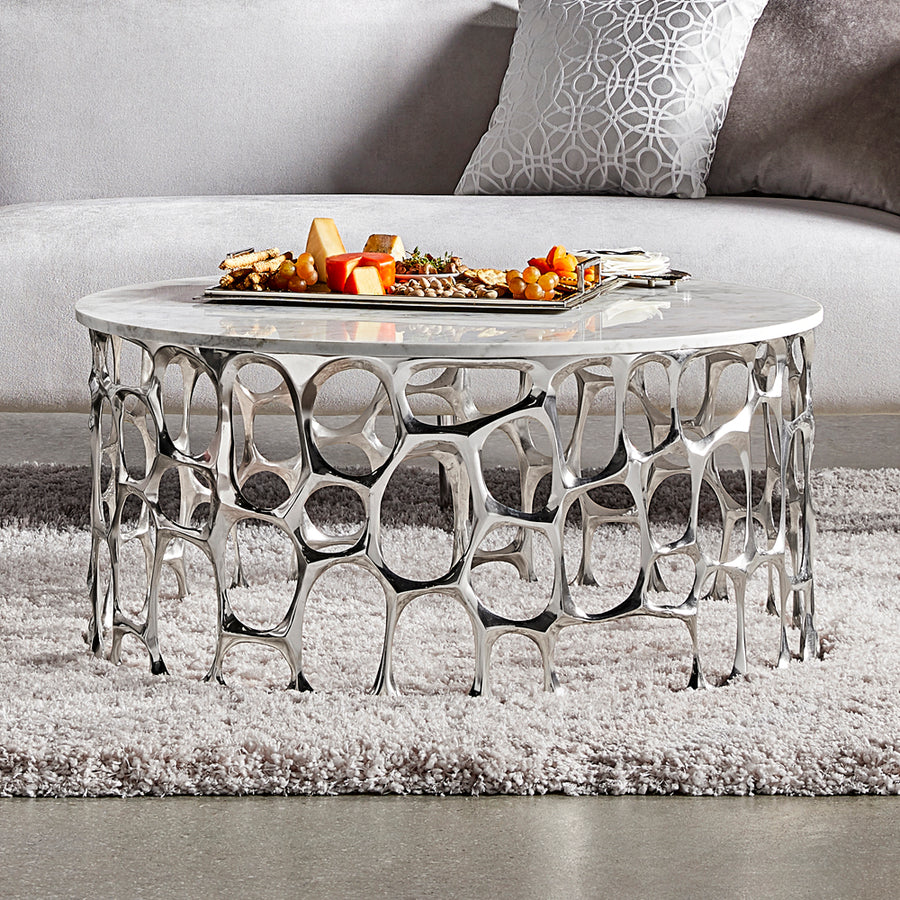 Mario Silver Coffee Table With Marble Top