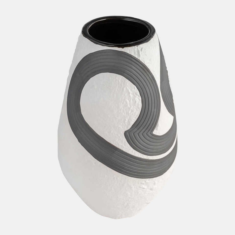 Stoneware, 11" Noir Vase, Black/White