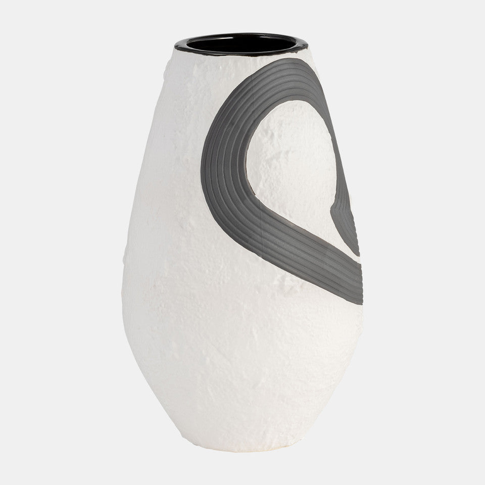 Stoneware, 11" Noir Vase, Black/White