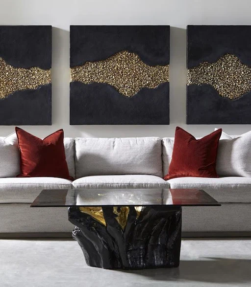 Set of 2 Noir Cast Root Coffee Tables, Black, Gold Leaf
