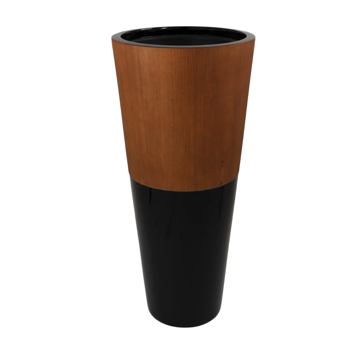 Wood Veneer & Black Fiberglass Floor Planter
